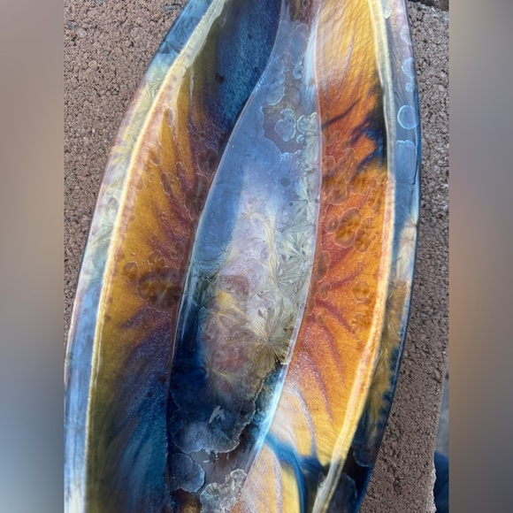 Bill Campbell Flambeaux Crystalline Art Pottery Signed Platter Tray 15”L - Picture 6 of 12